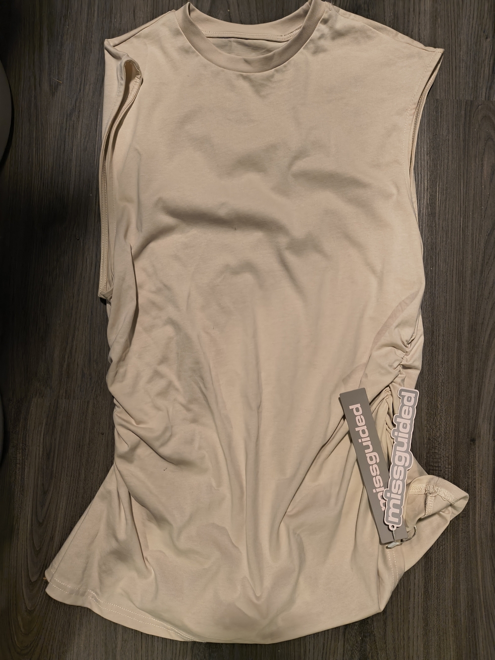 Missguided Sleeveless Ruched Side Tank Top - Beige